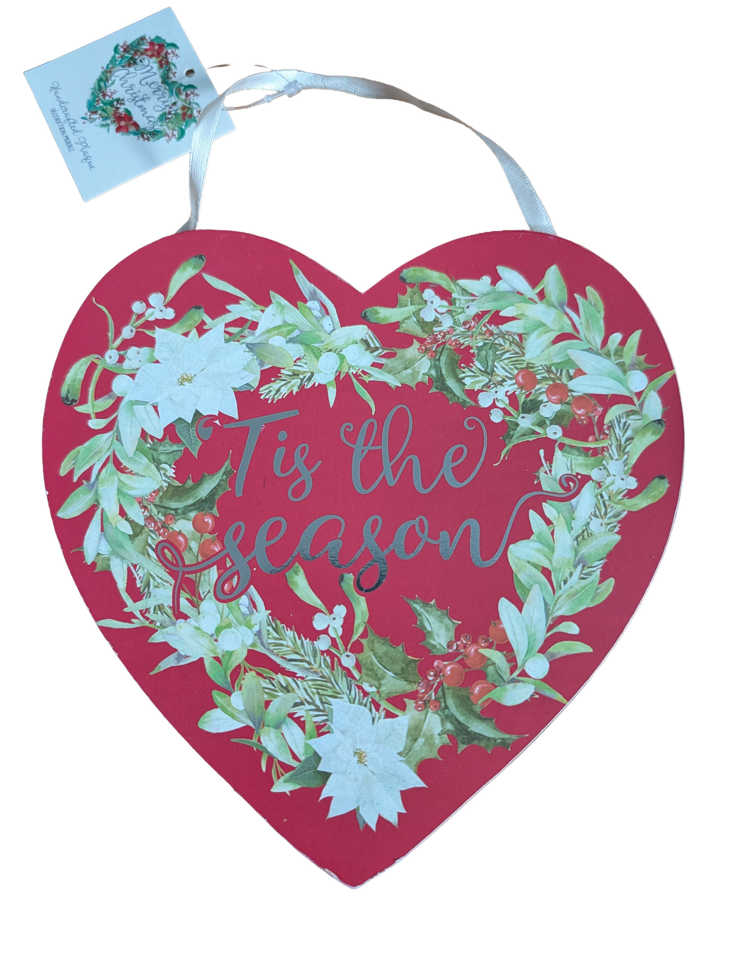 Christmas Wooden Heart Plaque  - Tis the Season