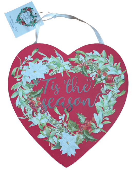 Christmas Wooden Heart Plaque  - Tis the Season