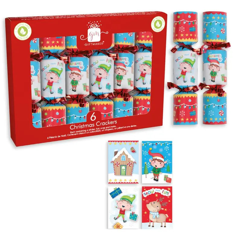 Elf Christmas Crackers - Pack of 6 Mini Cracker Elf Themed