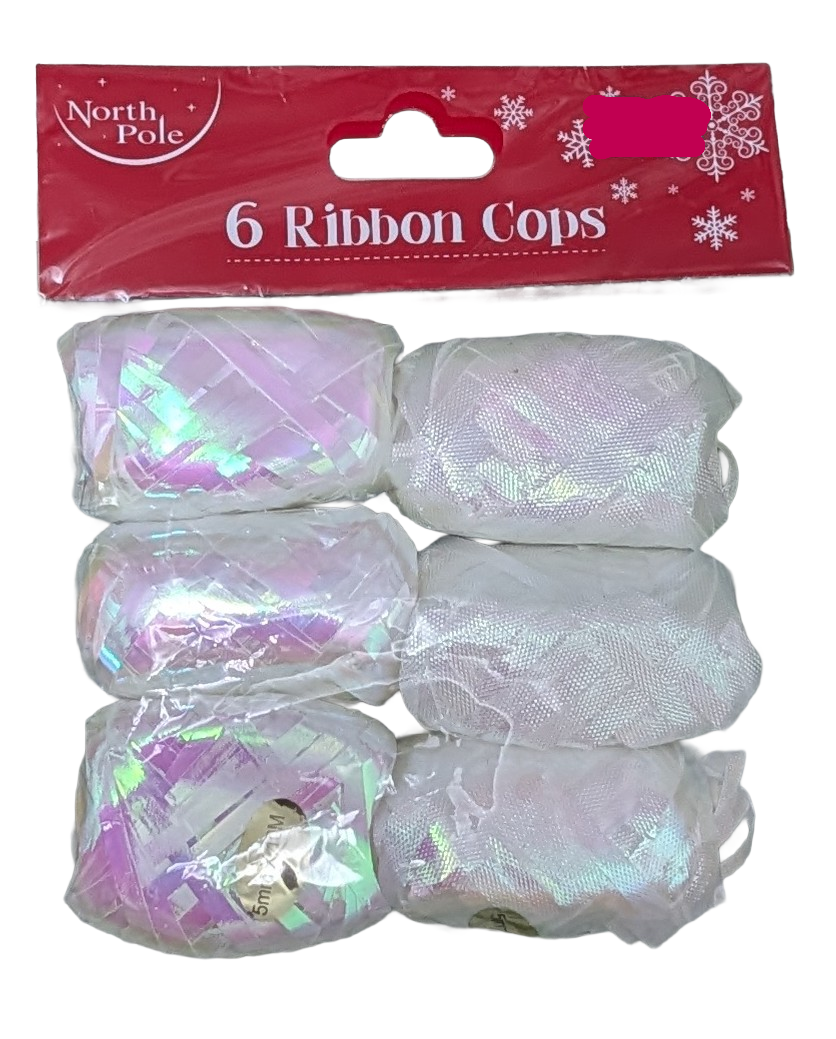 Curling Ribbon Cops Pack of 6 - Pearly Iridescent White
